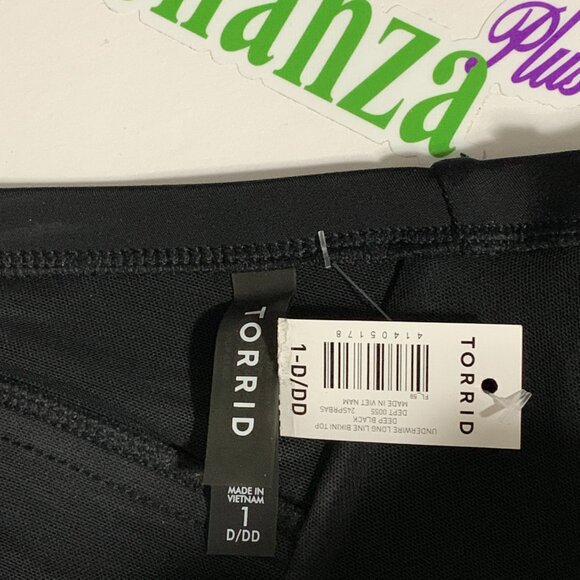 Torrid Swimsuit Swim Top Underwire Bikini Long Line Black Plus 1 14 16 D / DD - Picture 3 of 3